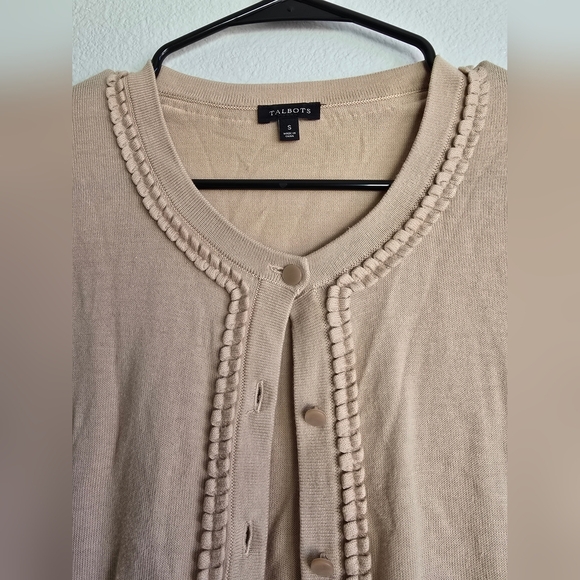 Talbots Tan Cardigan Sweater with Braided Trim - Picture 3 of 5